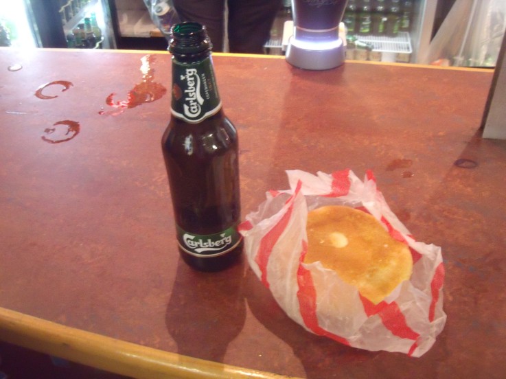 The offending beer and burger....
